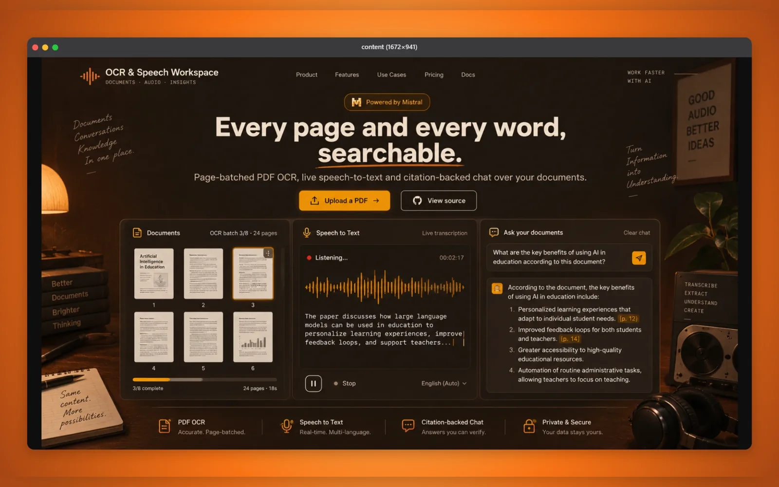 OCR & Speech Workspace — screenshot
