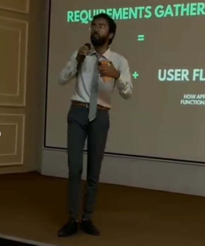 Pranjul Rathour explaining requirements and user flows to students